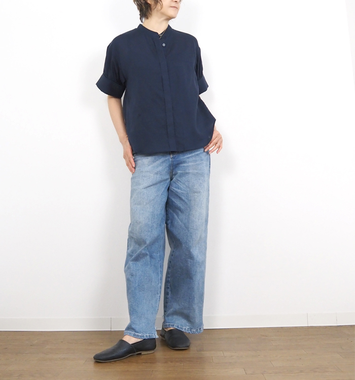 Boutique Ordinary ブティックオーディナリー バンドカラー半袖ブラウス