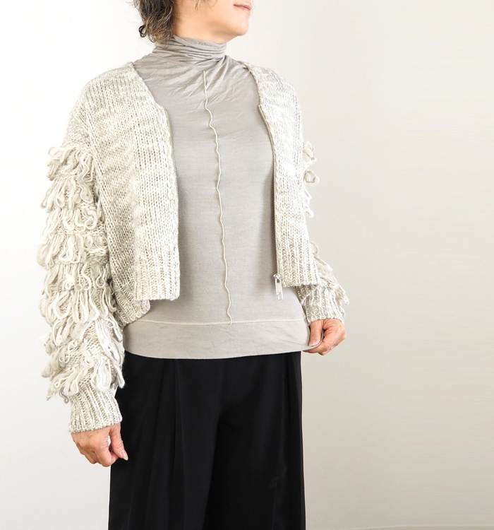 Boutique Ordinary ブティークオーディナリー フリンジスリーブミックスニットカーディガン