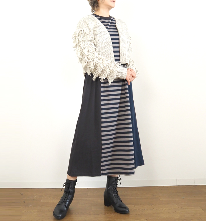 Boutique Ordinary ブティークオーディナリー フリンジスリーブミックスニットカーディガン