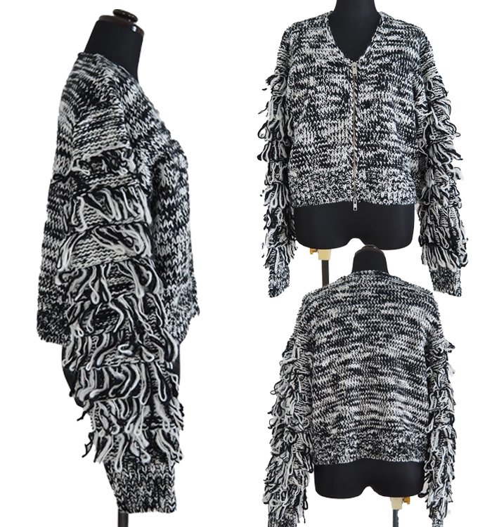 Boutique Ordinary ブティークオーディナリー フリンジスリーブミックスニットカーディガン