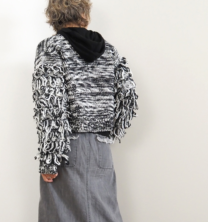 Boutique Ordinary ブティークオーディナリー フリンジスリーブミックスニットカーディガン