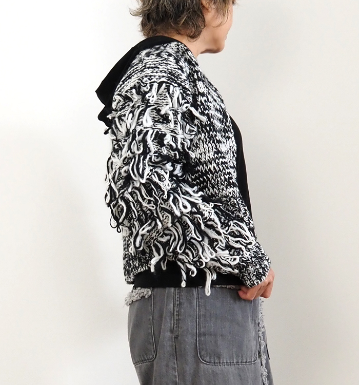 Boutique Ordinary ブティークオーディナリー フリンジスリーブミックスニットカーディガン