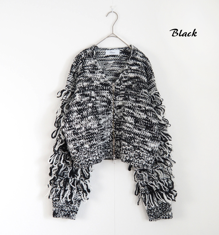 Boutique Ordinary ブティークオーディナリー フリンジスリーブミックスニットカーディガン