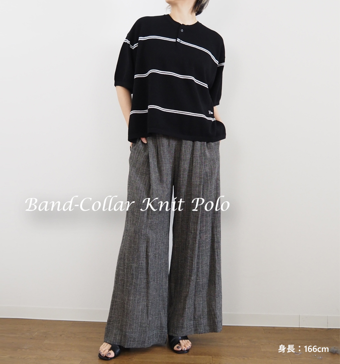 Boutique Ordinary ブティークオーディナリー ボーダー ニットポロ バンドカラー カノコ編み