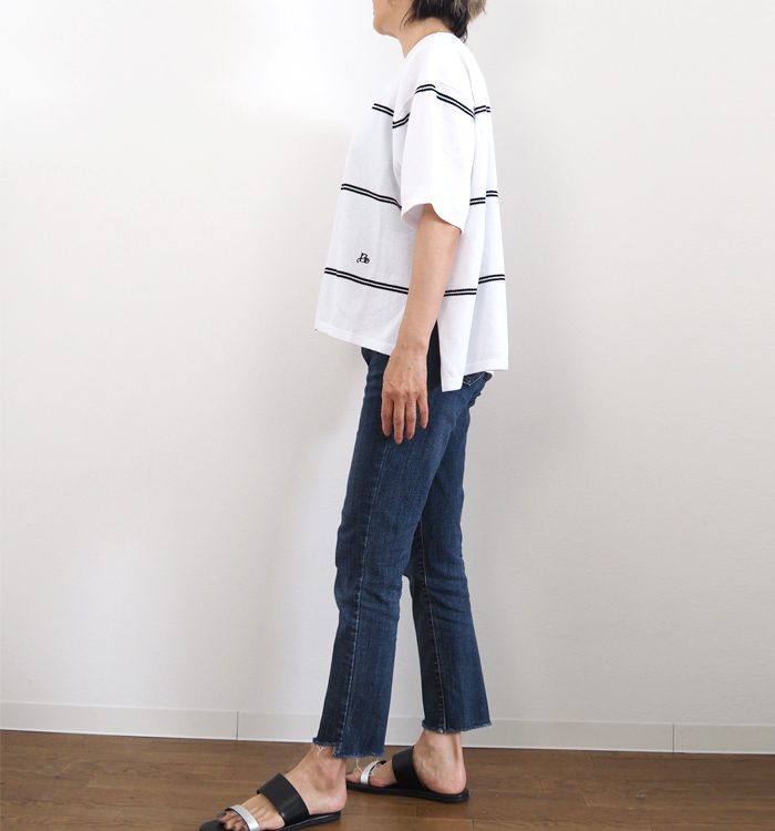 Boutique Ordinary ブティークオーディナリー ボーダー ニットポロ バンドカラー カノコ編み