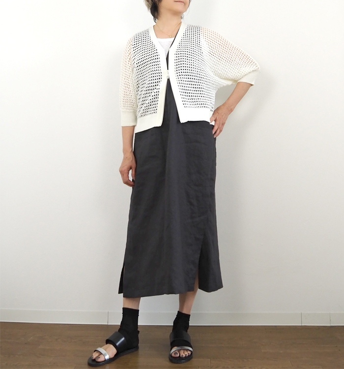 Boutique Ordinary ブティークオーディナリー ドルマンジップカーディガン 透かし編み