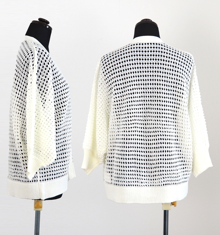 Boutique Ordinary ブティークオーディナリー ドルマンジップカーディガン 透かし編み