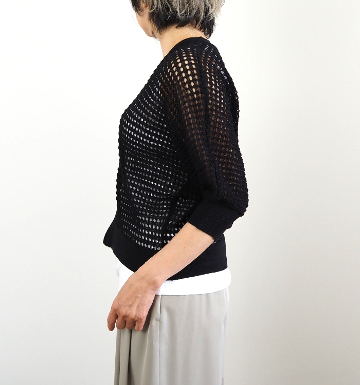 Boutique Ordinary ブティークオーディナリー ドルマンジップカーディガン 透かし編み