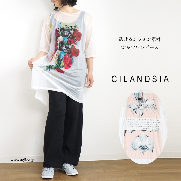 CILANDSIA(チランドシア) シースルーラウンドネック チュニックカットソー レディース メンズ 