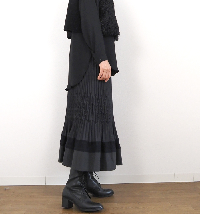 FERAL FLAIR フィラルフレア ロングプリーツスカート エコアーチギャバジン