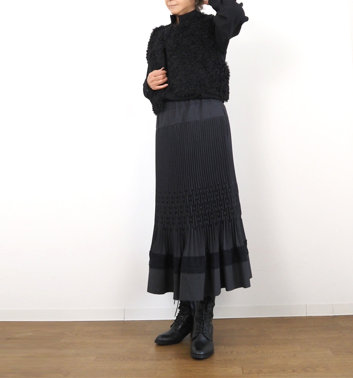 FERAL FLAIR フィラルフレア ロングプリーツスカート エコアーチギャバジン