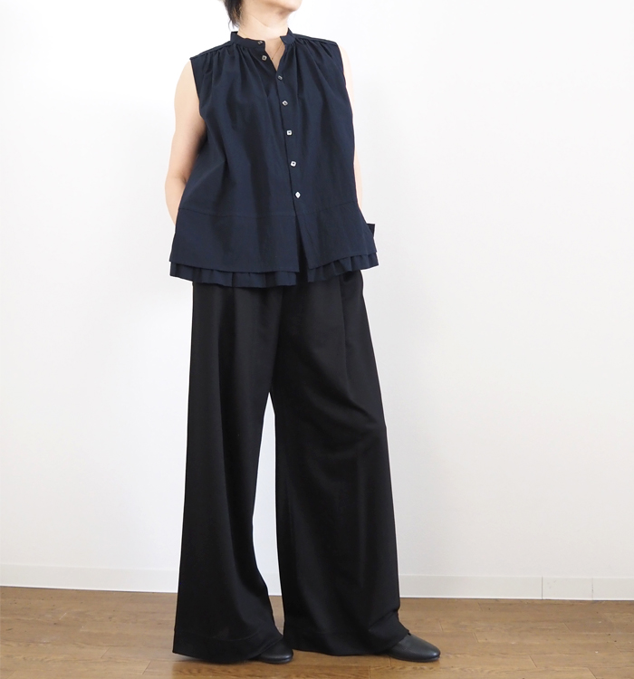 FERAL FLAIR フィラルフレア ノースリーブコットンブラウス コードレーンストライプ