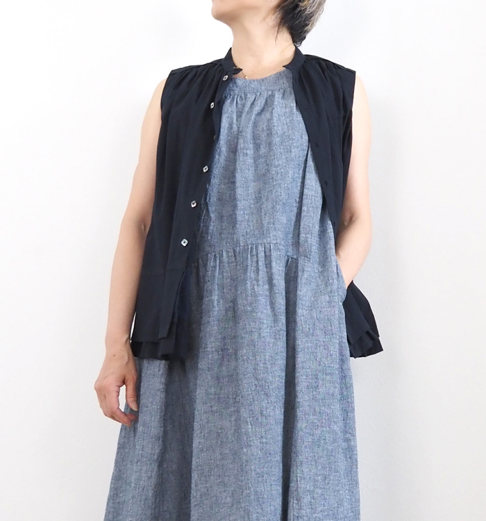 FERAL FLAIR フィラルフレア ノースリーブコットンブラウス コードレーンストライプ