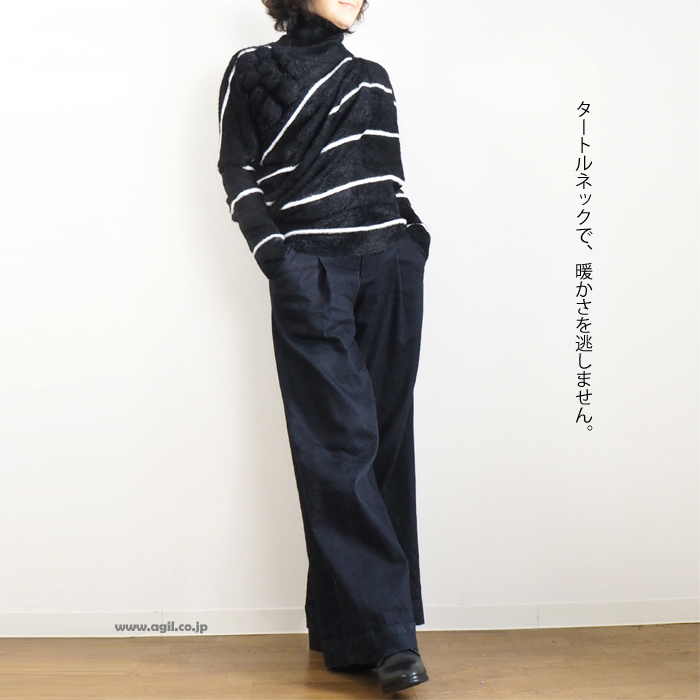 HISUI HIROKOITO ヒスイヒロコイトウ プルオーバーニット タートルネック ボーダー柄 レディース