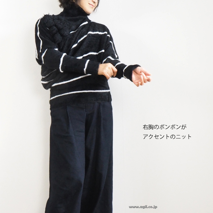 HISUI HIROKOITO ヒスイヒロコイトウ プルオーバーニット タートルネック ボーダー柄 レディース
