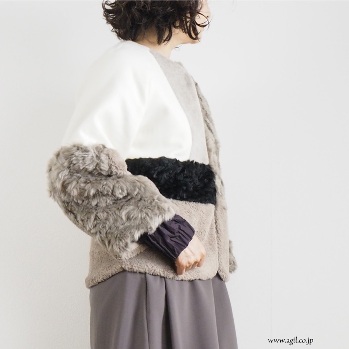 isato design works (イサトデザインワークス) 切替え ショートボアコート ミルク レディース