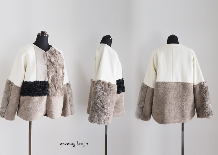 isato design works (イサトデザインワークス) 切替え ショートボアコート ミルク レディース