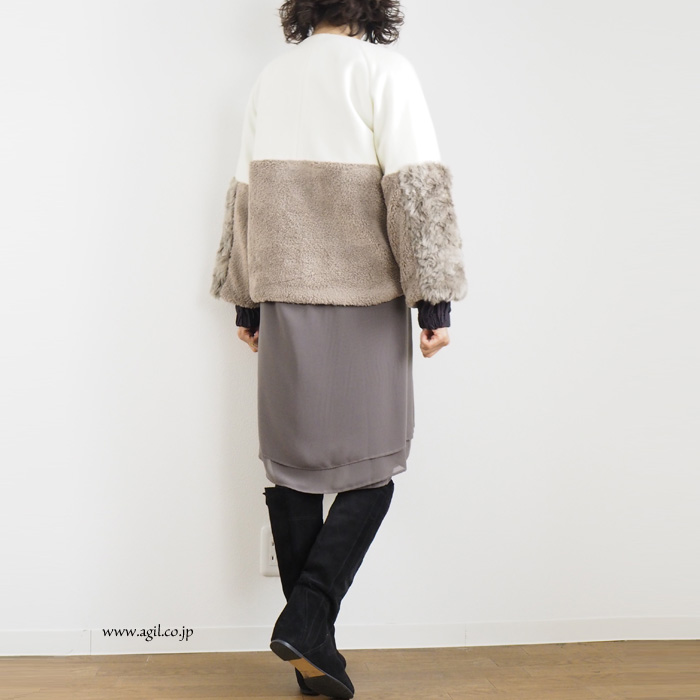 isato design works (イサトデザインワークス) 切替え ショートボアコート ミルク レディース