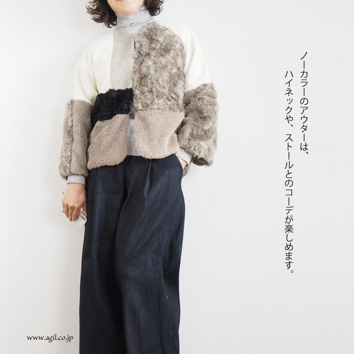 isato design works (イサトデザインワークス) 切替え ショートボアコート ミルク レディース