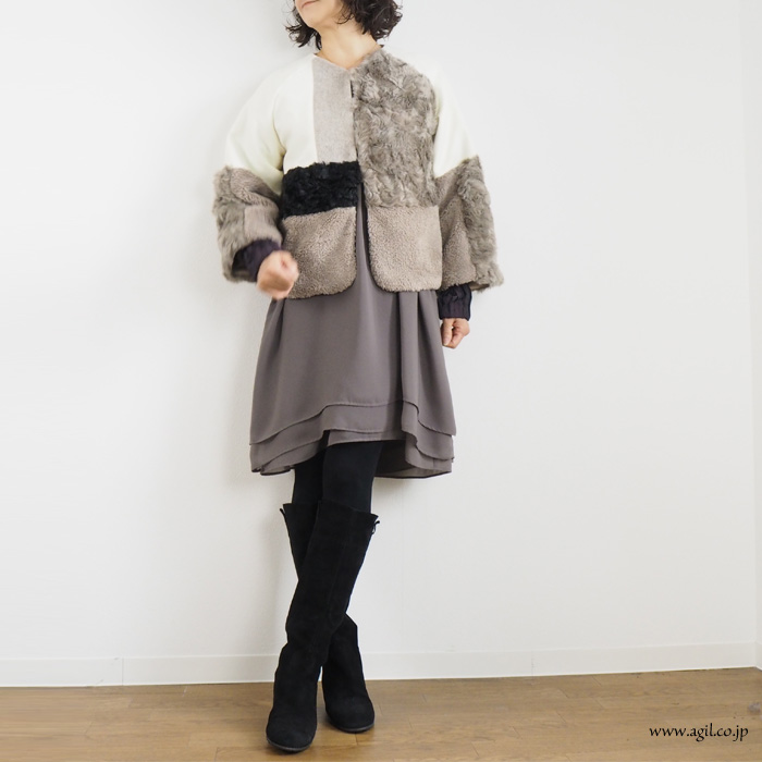 isato design works (イサトデザインワークス) 切替え ショートボアコート ミルク レディース