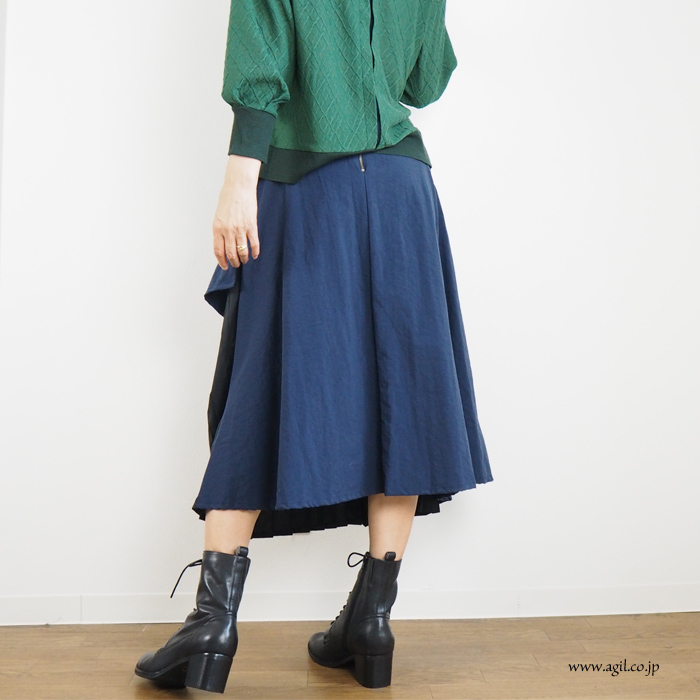 isato design works (イサトデザインワークス) 重ね着風 アンダープリーツミモレスカート レディース