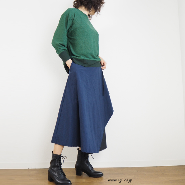 isato design works (イサトデザインワークス) 重ね着風 アンダープリーツミモレスカート レディース