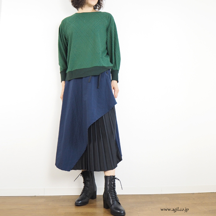 isato design works (イサトデザインワークス) 重ね着風 アンダープリーツミモレスカート レディース
