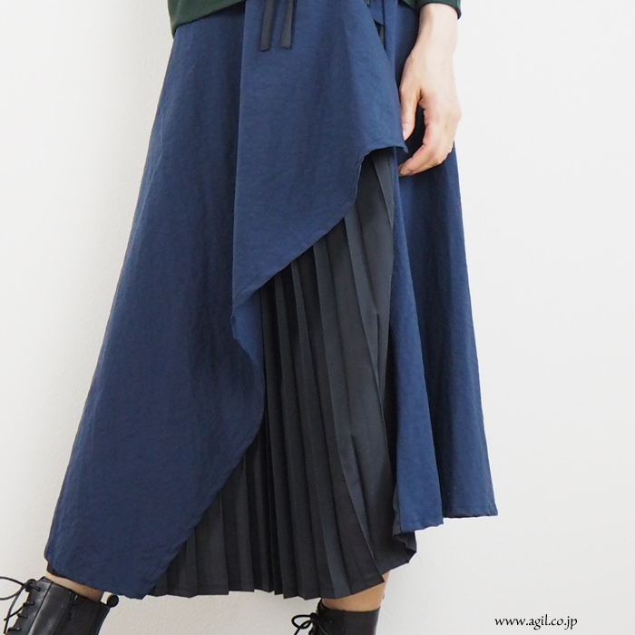 isato design works (イサトデザインワークス) 重ね着風 アンダープリーツミモレスカート レディース