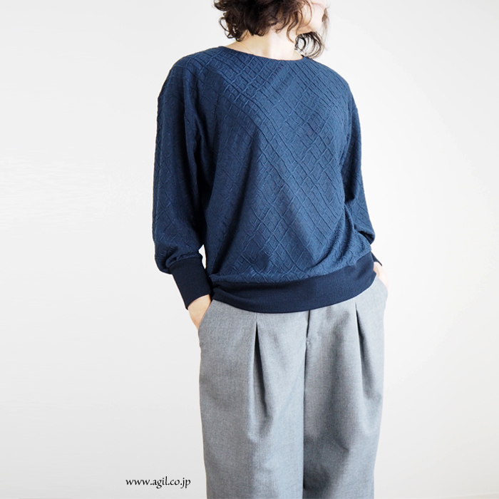 isato design works (イサトデザインワークス) ラウンドネック ジャガードプルオーバー カットソー レディース