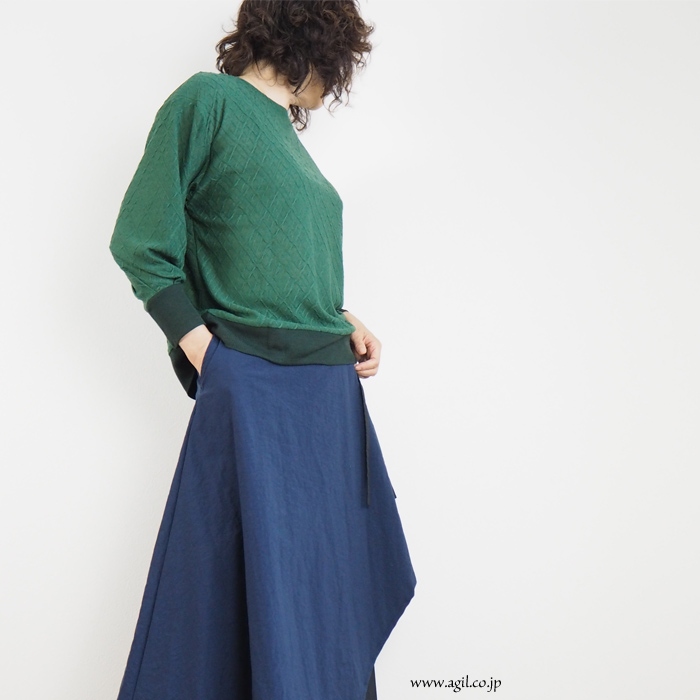 isato design works (イサトデザインワークス) ラウンドネック ジャガードプルオーバー カットソー レディース