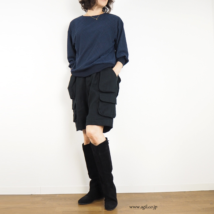 isato design works (イサトデザインワークス) ラウンドネック ジャガードプルオーバー カットソー レディース