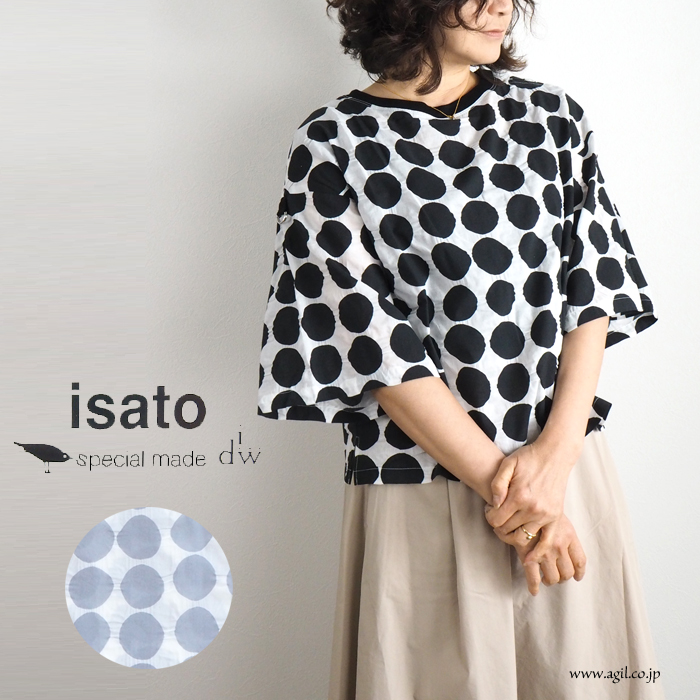 isato design works イサトデザインワークス ドット柄 プルオーバーブラウス ラウンドネック レディース