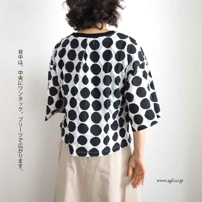isato design works イサトデザインワークス ドット柄 プルオーバーブラウス ラウンドネック レディース