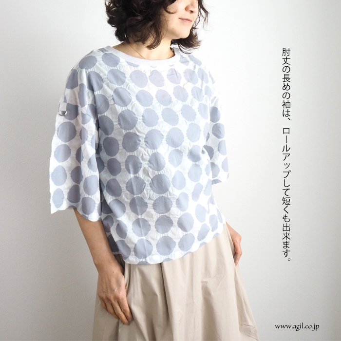 isato design works イサトデザインワークス ドット柄 プルオーバーブラウス ラウンドネック レディース