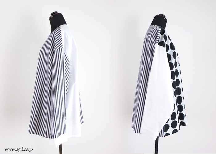 isato design works (イサトデザインワークス) パッチワーク 長袖ノーカラーシャツ レディース