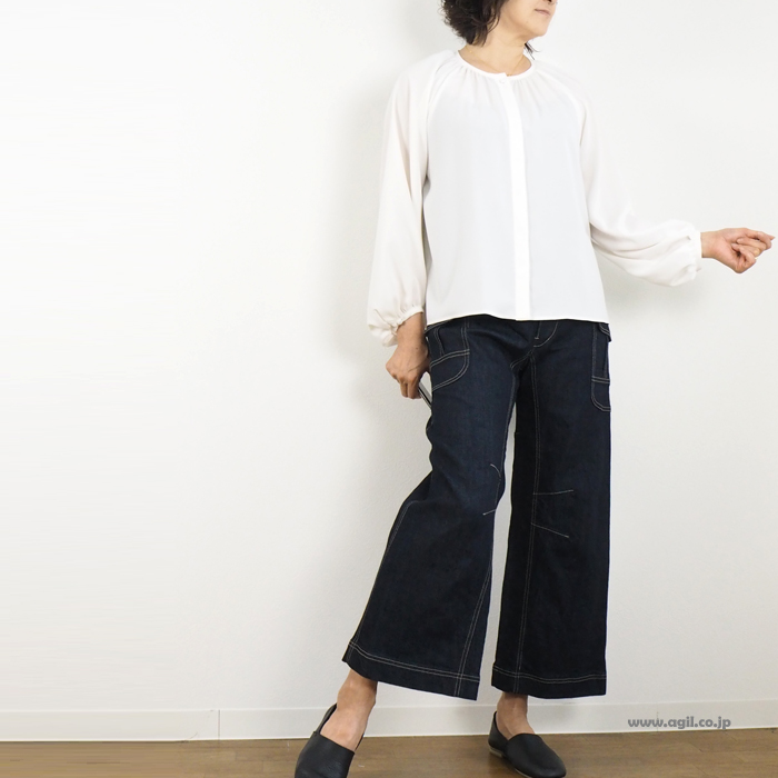 isato design works イサトデザインワークス 長袖ギャザーブラウス レディース