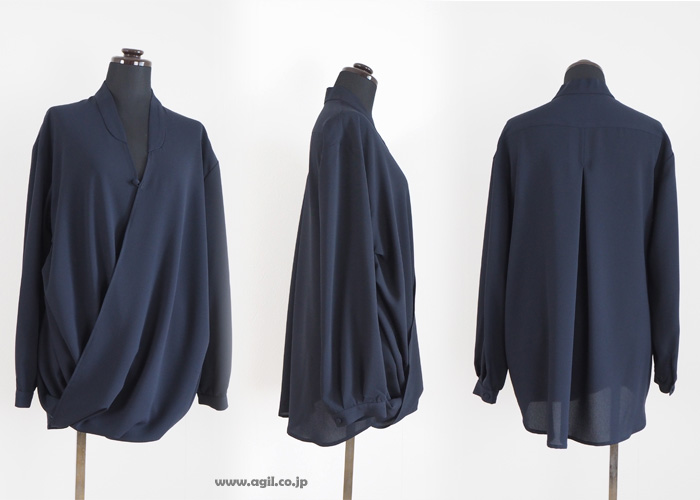 isato design works イサトデザインワークス カシュクールブラウス フロントドレープ ネイビー レディース