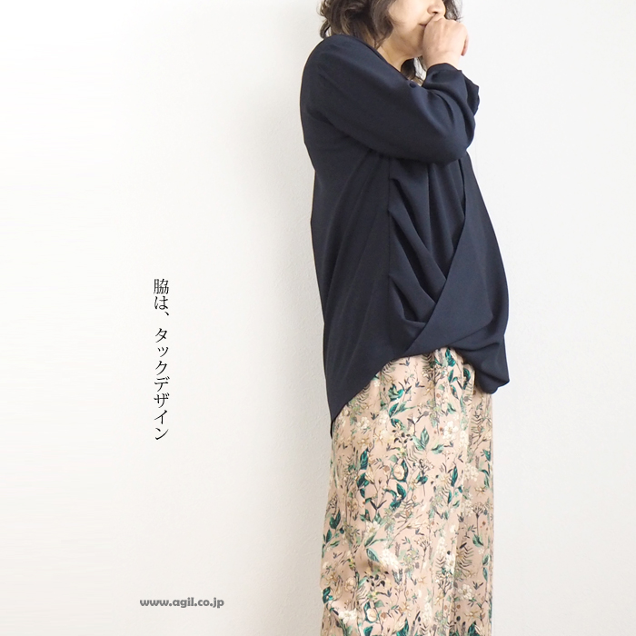 isato design works イサトデザインワークス カシュクールブラウス フロントドレープ ネイビー レディース