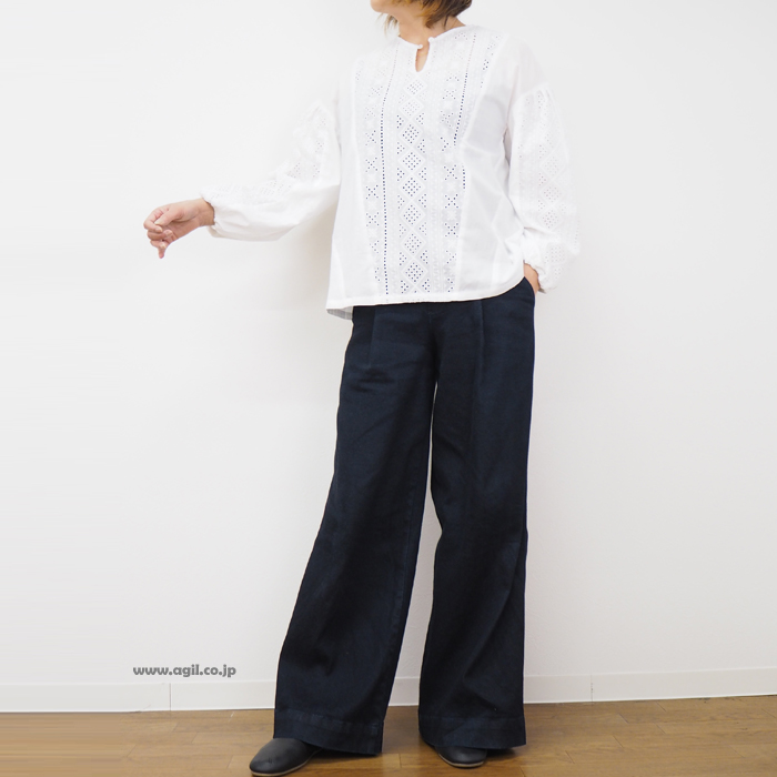 isato design works イサトデザインワークス ペサントスリーブ レースブラウス レディース