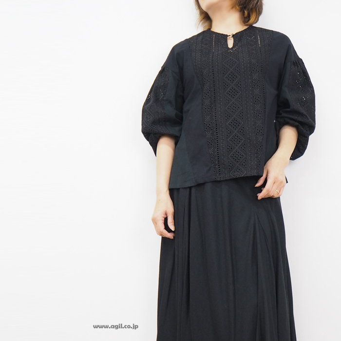 isato design works イサトデザインワークス ペサントスリーブ レースブラウス レディース
