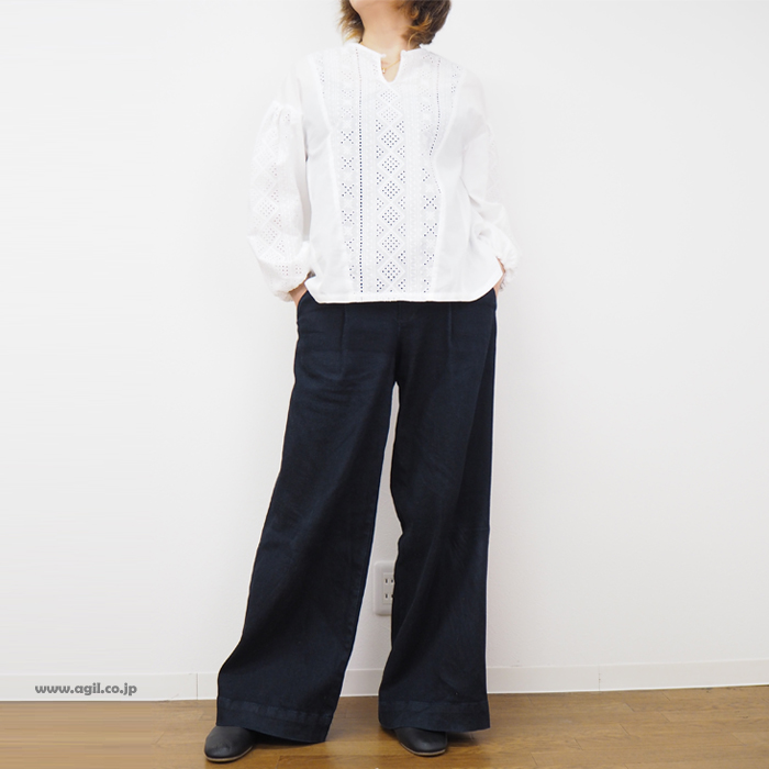 isato design works イサトデザインワークス ペサントスリーブ レースブラウス レディース