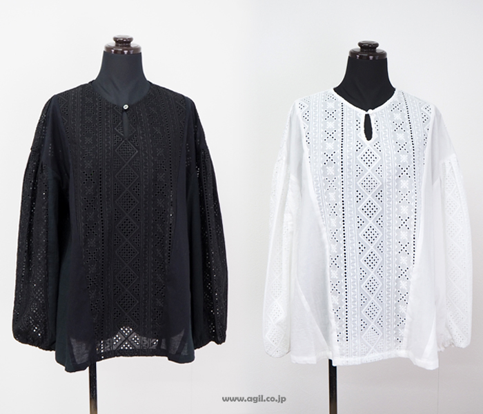 isato design works イサトデザインワークス ペサントスリーブ レースブラウス レディース