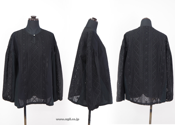 isato design works イサトデザインワークス ペサントスリーブ レースブラウス レディース