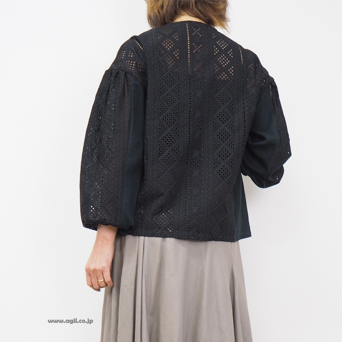isato design works イサトデザインワークス ペサントスリーブ レースブラウス レディース