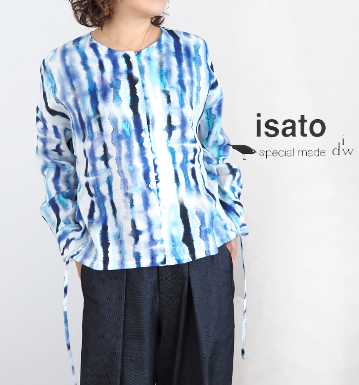 isato design works イサトデザインワークス バックドレープシャツ ブルー レディース