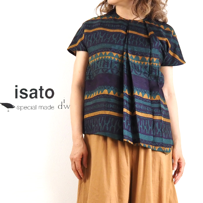 isato design works イサトデザインワークス タックブラウス ジャガードプリント レディース