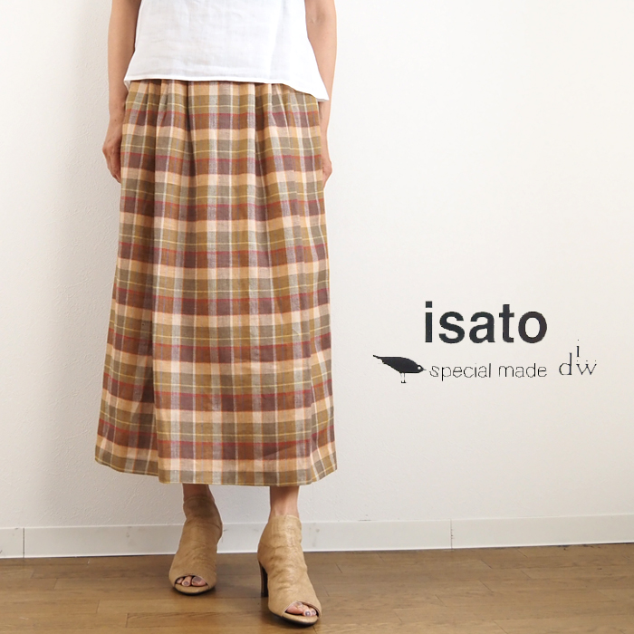 isato design works イサトデザインワークス タックロングスカート チェック柄 レディース