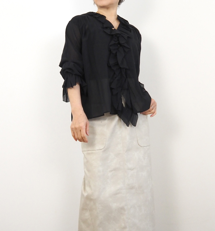 Liyoca リヨカ コットンシフォンフリルブラウス シアー 長袖 レディース