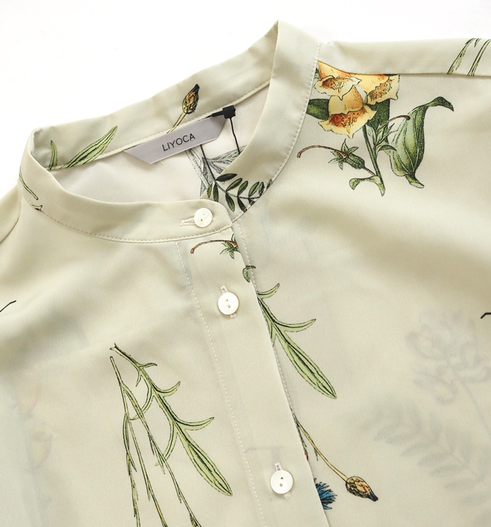 Liyoca リヨカ ボタニカルプリント バンドカラーワンピース レディース