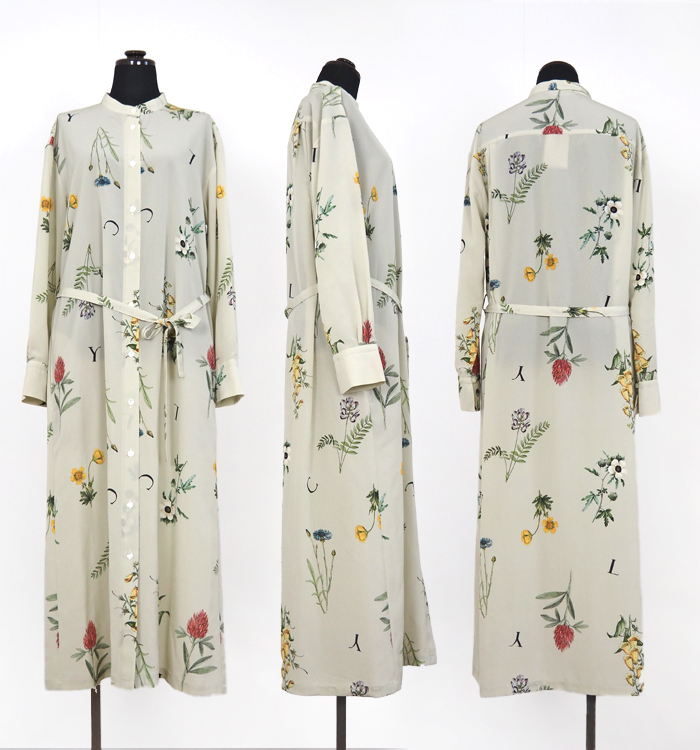 Liyoca リヨカ ボタニカルプリント バンドカラーワンピース レディース